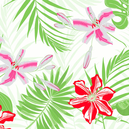 Duni Klassik Serviette Tropical Lily 40 x 40cm, 4 lagig, 1/4 Falz, 50er