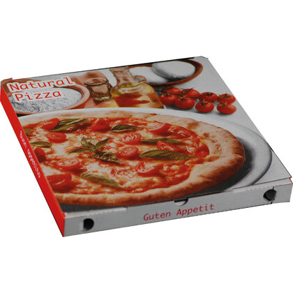 Pizzakarton Natural bedruckt, 32,5 x 32,5 x 3 cm 100 Stk.